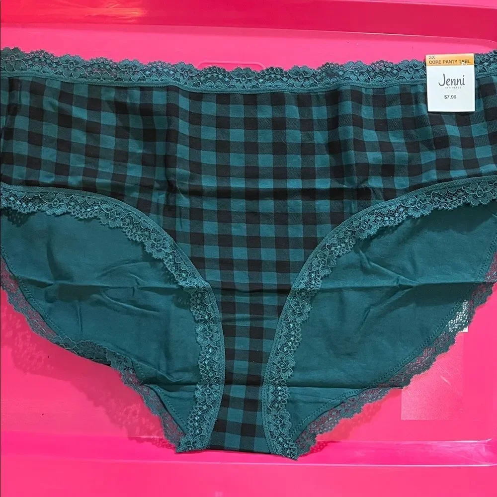 Jenni Plus Green and Black Buffalo Check Lace Panties Sz 3X